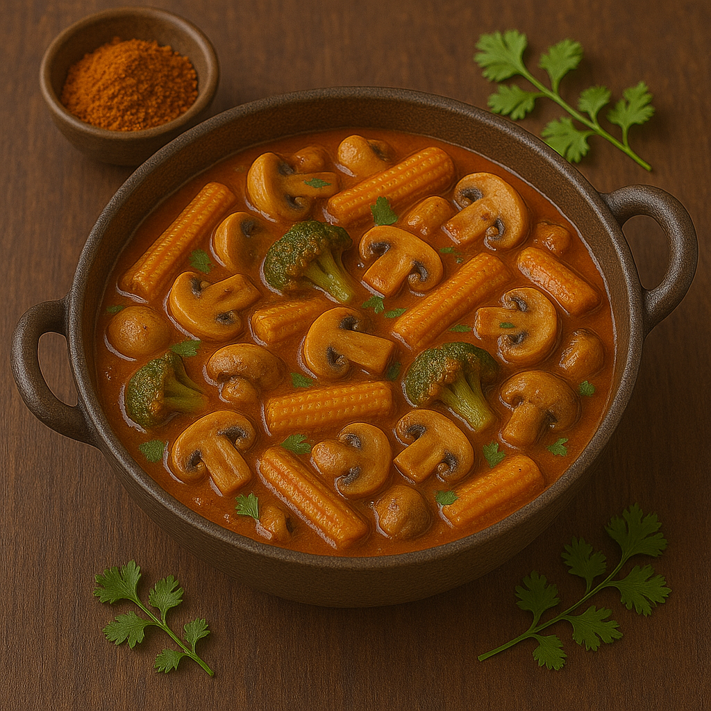 Baby Corn Mushroom Masala [Serves 2]